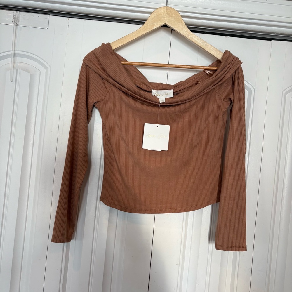 Gypsy &‎ Jade Tan Ribbed Off Shoulder Top Size Large